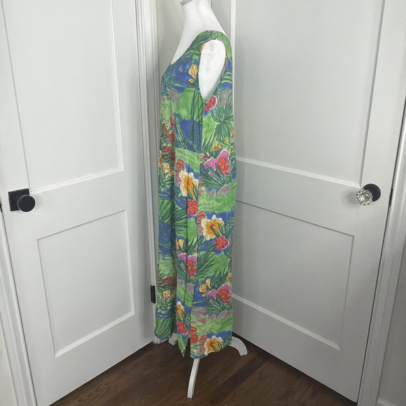 Jams World Dress Womens Medium Tropical Floral Hawaiian Midi Pockets Y2K Vtg - Picture 7 of 10